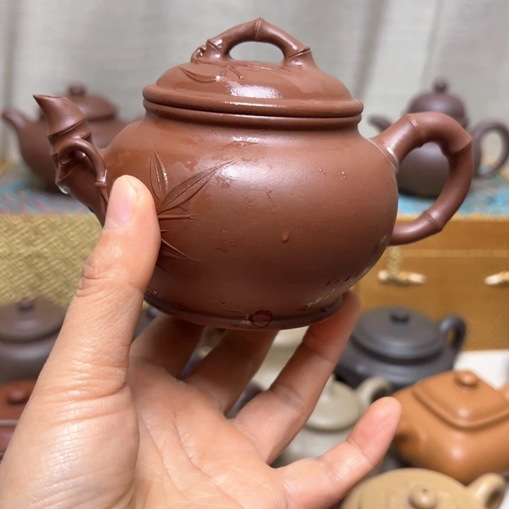 紫砂茶壶梦**生全手工竹报春紫泥瑕福利