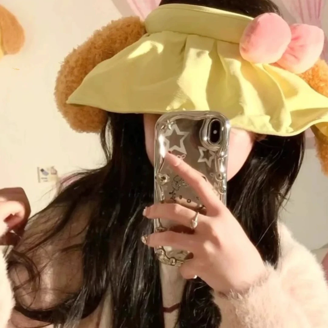 饼饼防晒帽女夏季可爱遮阳帽户外小众空顶大帽檐发箍式可折叠