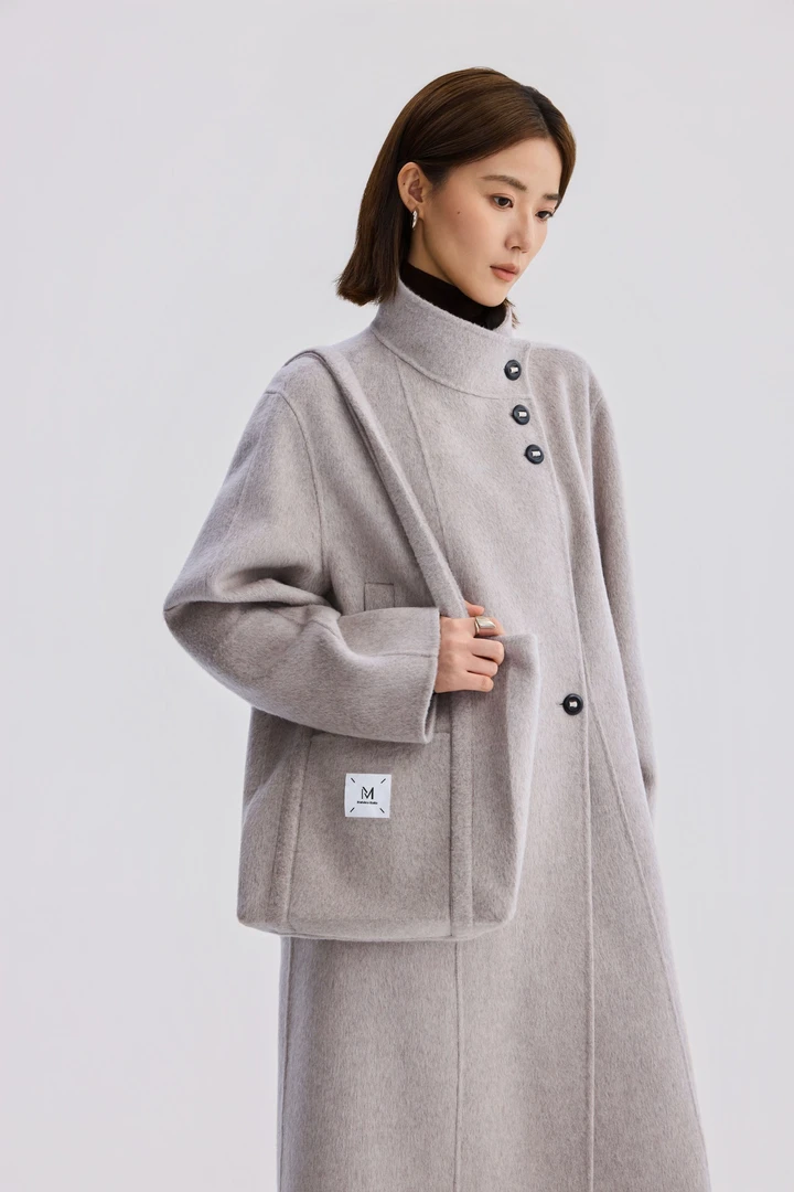 秋冬氛围感拉满！10羊绒双面毛呢立领学院ins风外套长款大衣5009