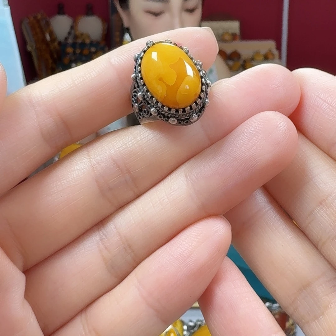 手链蜜蜡银S925镶嵌戒指