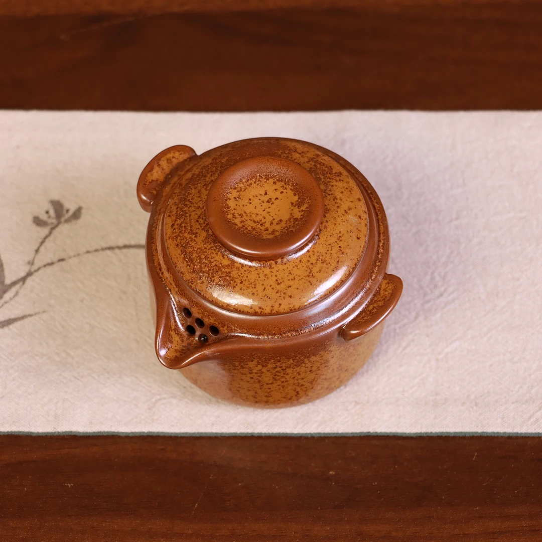 【悦窑】黄金釉乡愁手抓壶.1453.金针釉创意茶具中式复古家用泡茶器