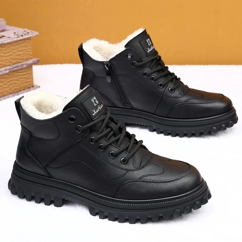 男鞋2025冬季新款加绒加厚保暖棉鞋男士软底软面休闲皮鞋