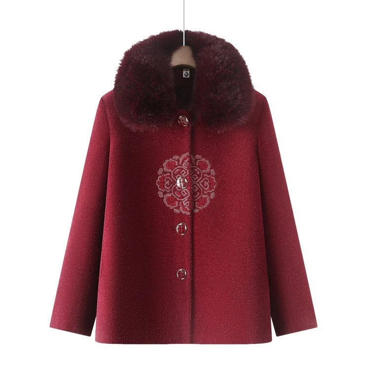 衣服中老年老人冬季呢大衣新款加绒冬装加厚外套妈妈女奶奶毛冬