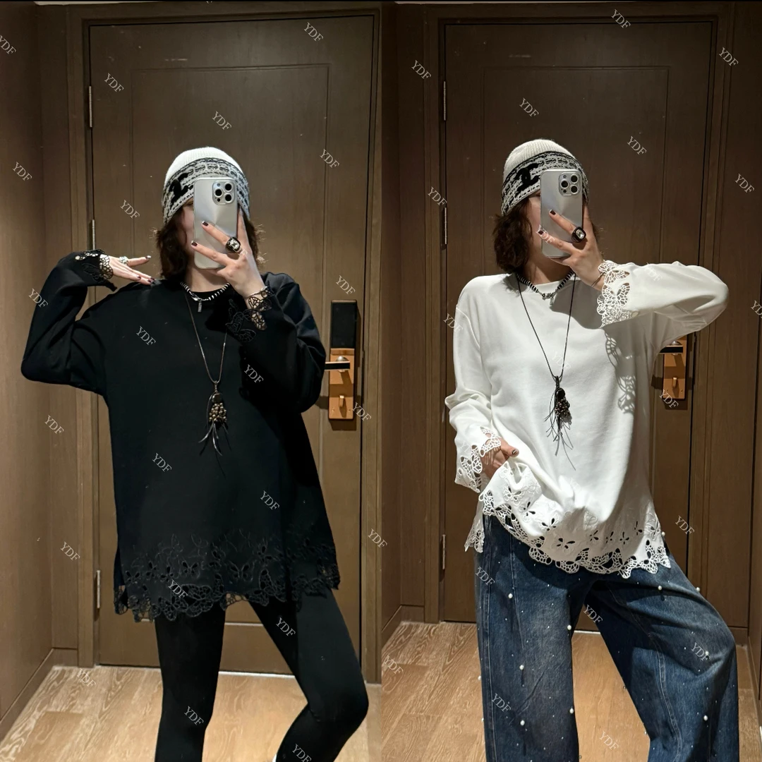 YDFSTUDIO小众【梦屿清晨】欧货高品重工蕾丝镂空设计时尚百搭上衣