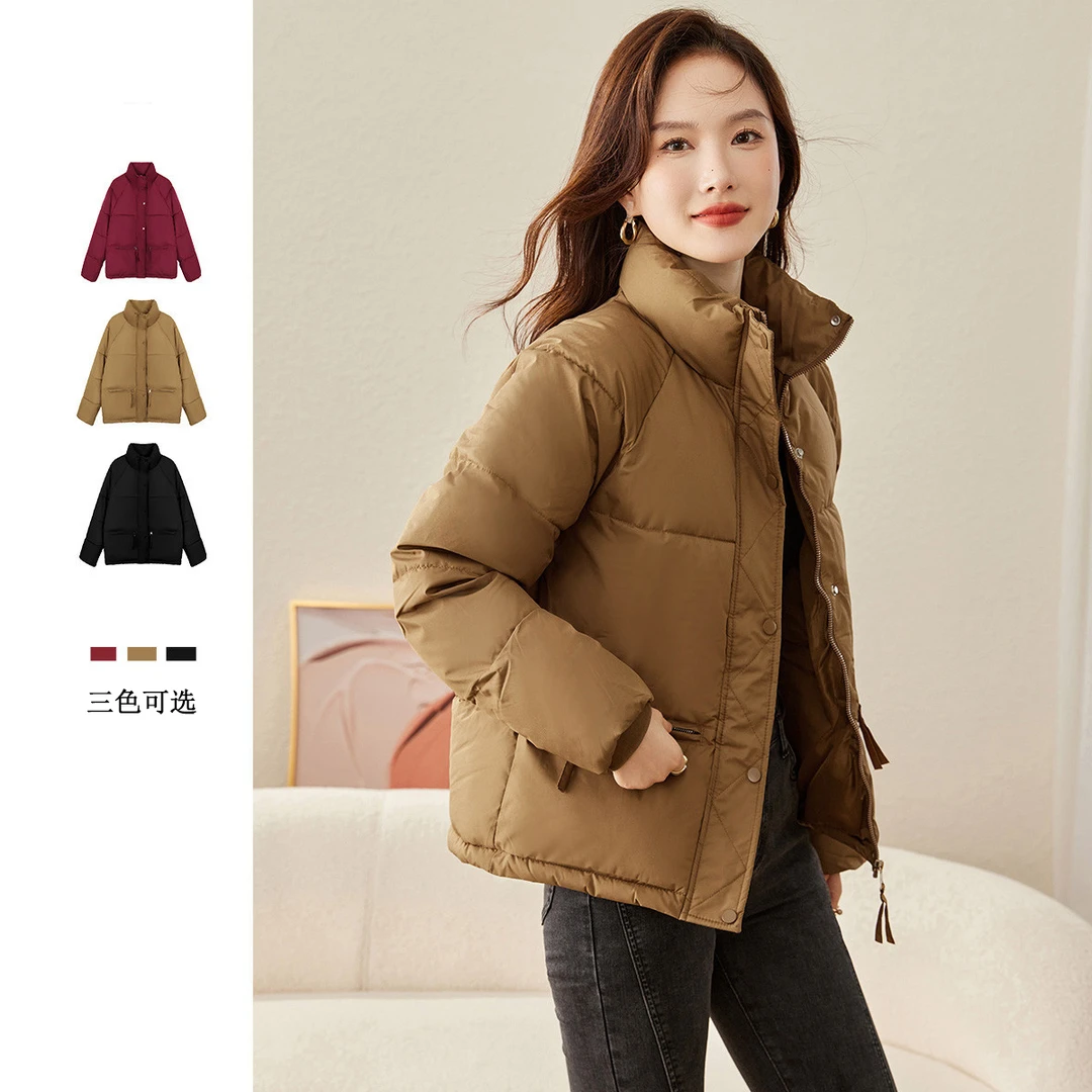 尚静通勤风立领面包服棉衣棉服2025冬季新款小个子宽松加厚棉袄