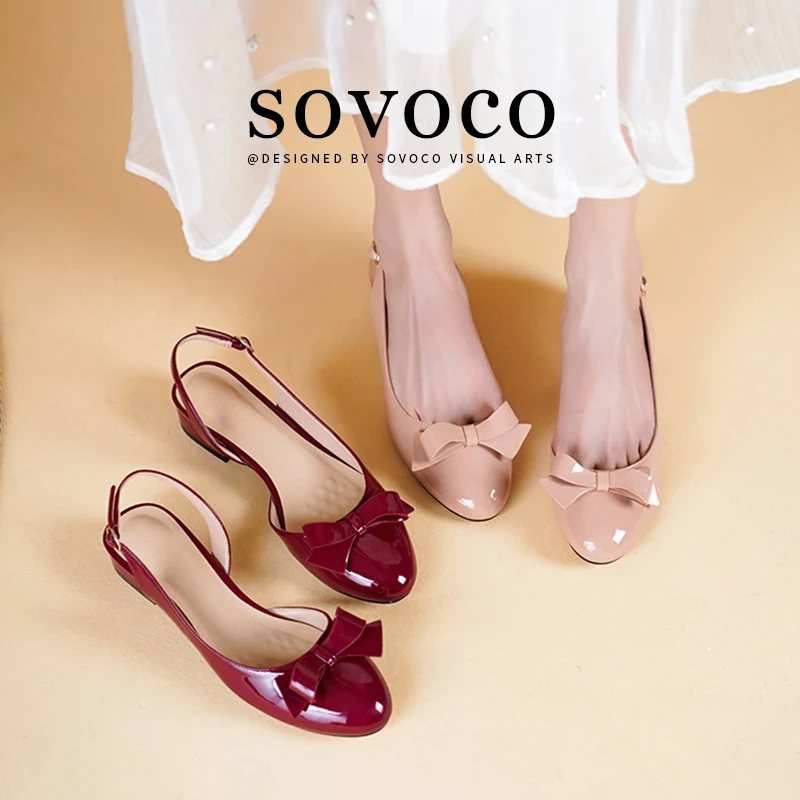 SOVOCO凉鞋女夏外穿配裙子高级感仙女风网红蝴蝶结粗跟包头平底鞋