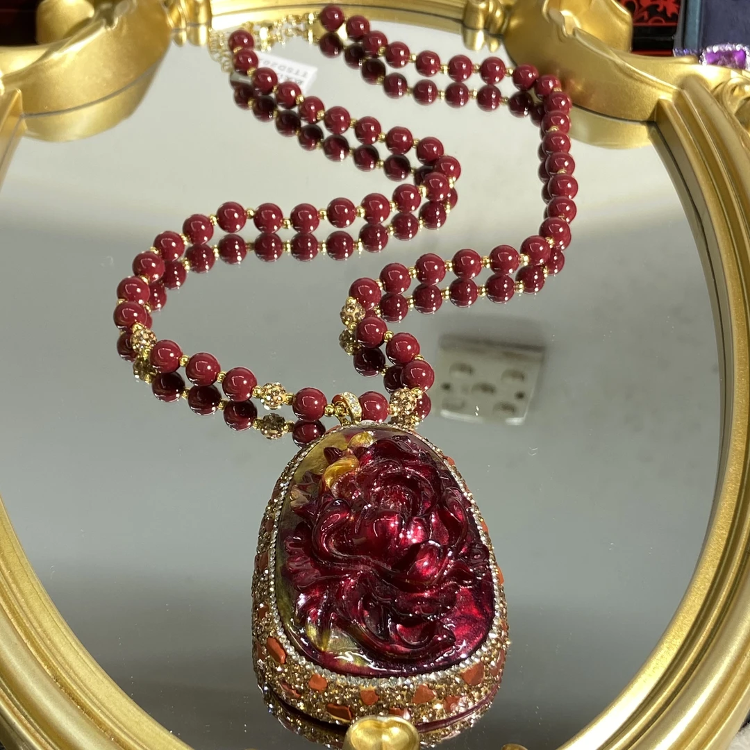 铜合金合成锆石项链 TTSD 红色花时尚潮流百搭项链 202