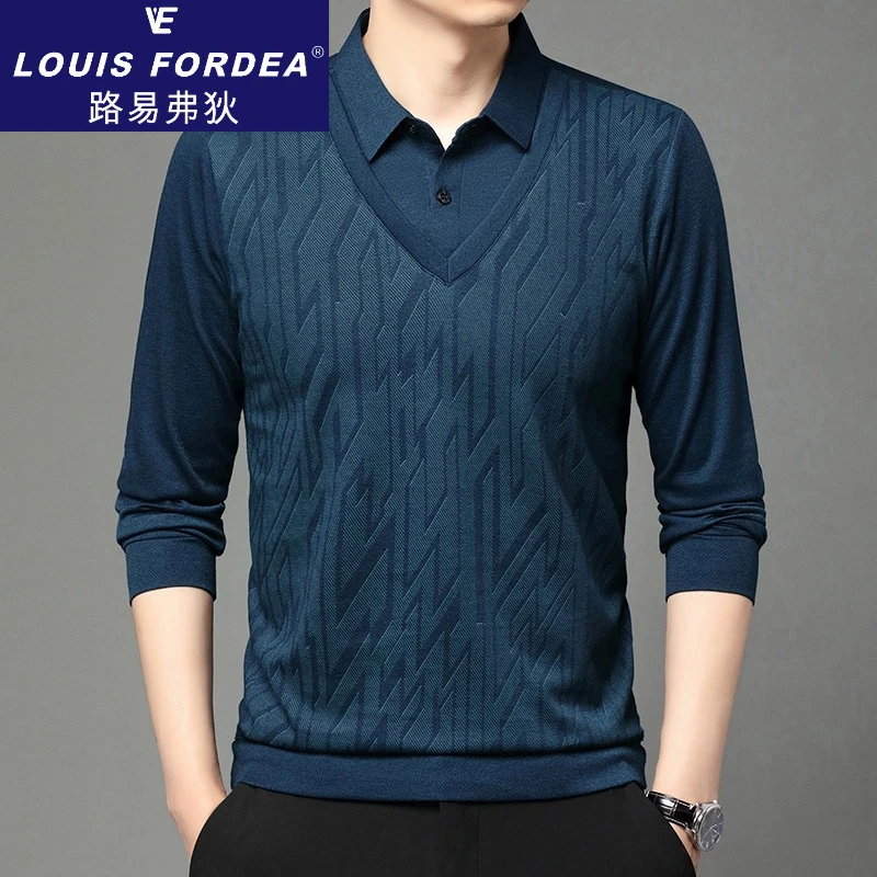 男士衬衫领假两件Polo衫商务休闲男装高端时尚长袖翻领上衣帅