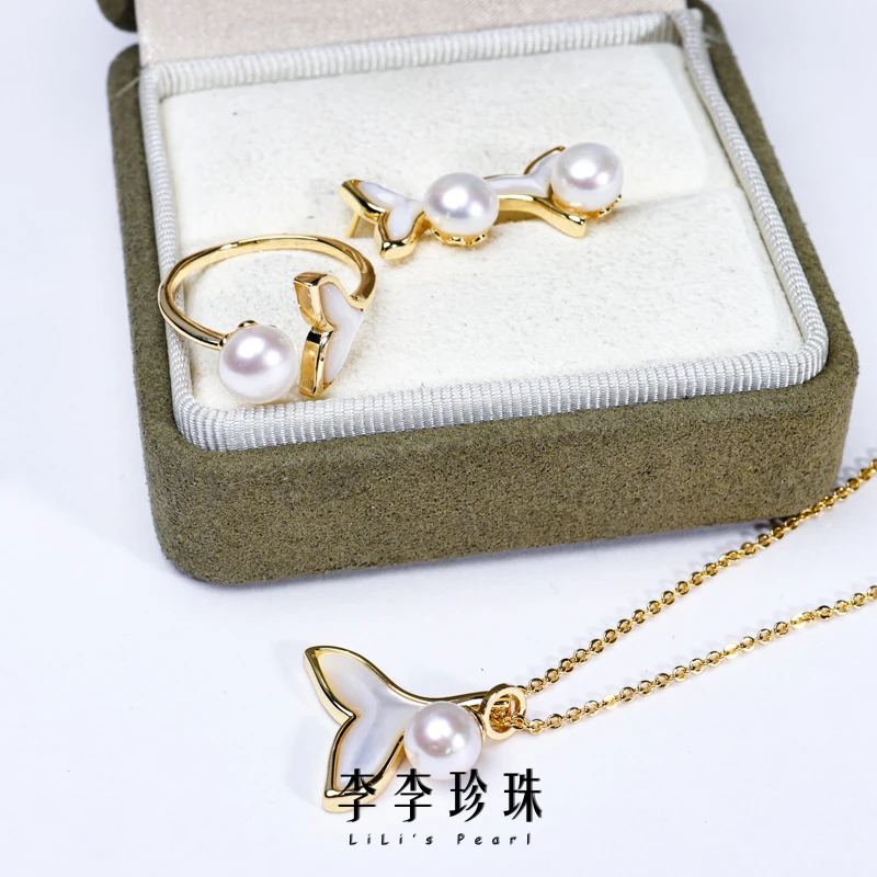 【李李珍珠】14K 注金/淡水珍珠/人鱼珍珠套装/7-8MM
