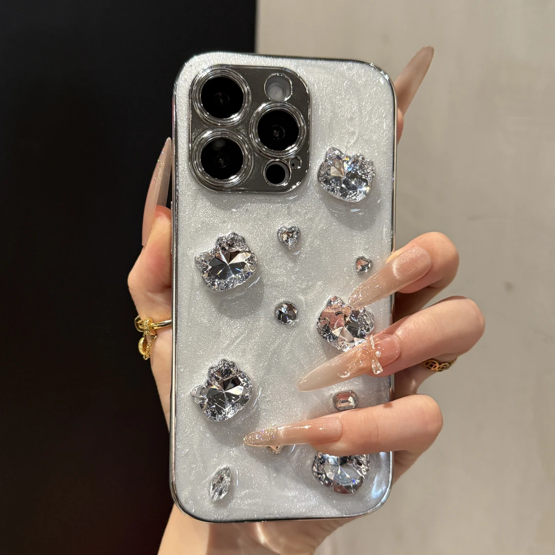 ins立体闪钻kt猫适用苹果16手机壳iPhone15promax奢华14防摔13女