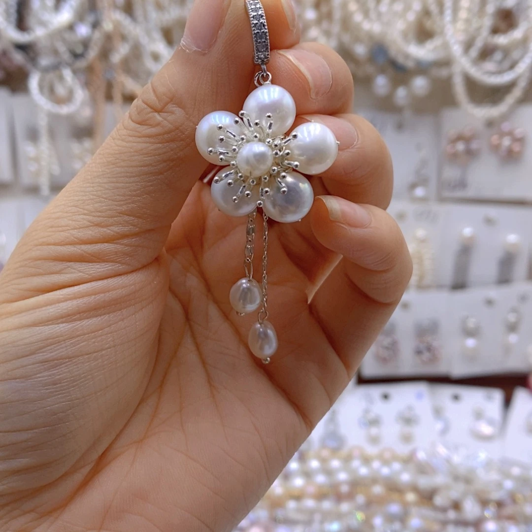 银S925镶嵌淡水珍珠耳饰