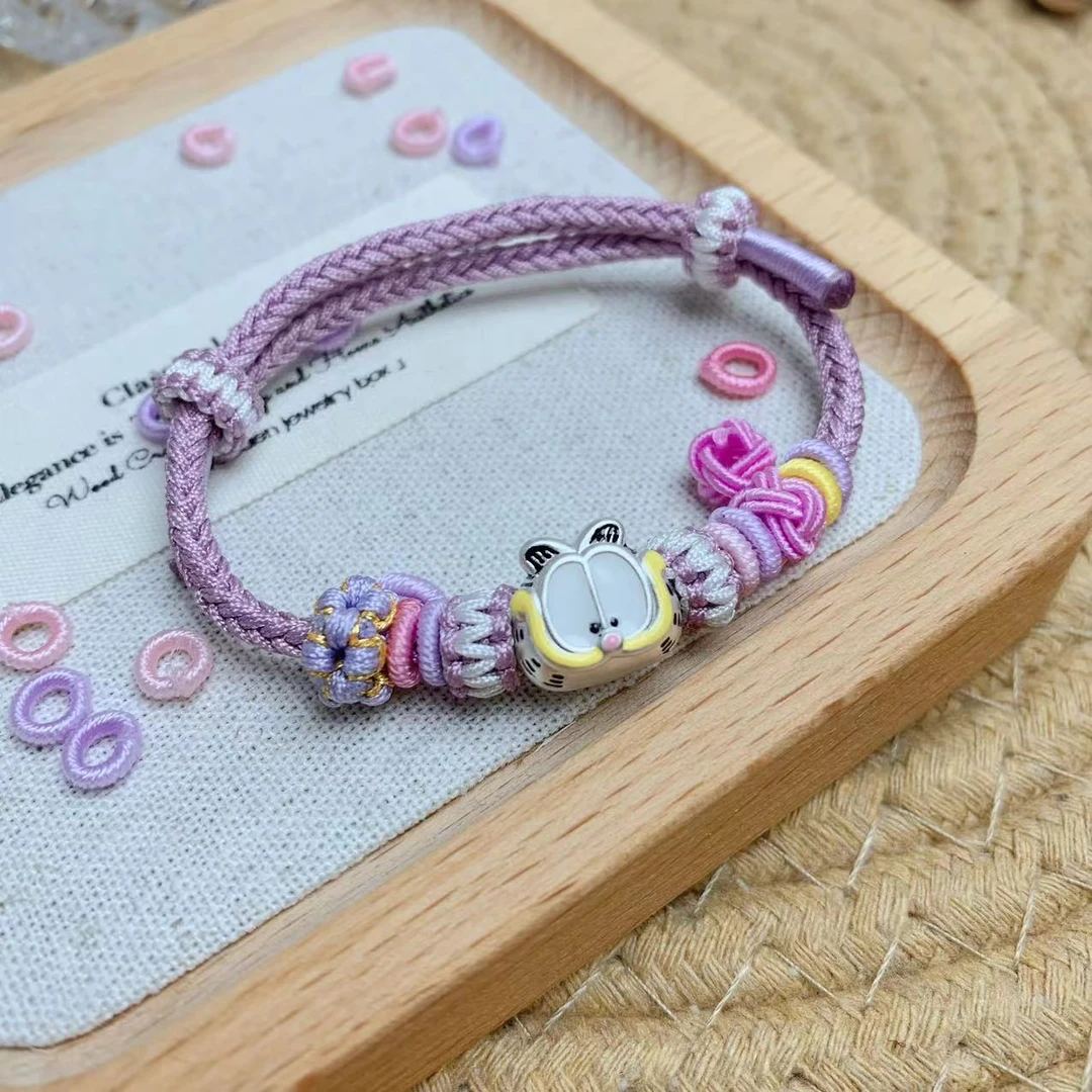 足银手链 【众银】足银999加菲猫手链 8股绳编织 甜美可爱 宝宝礼物