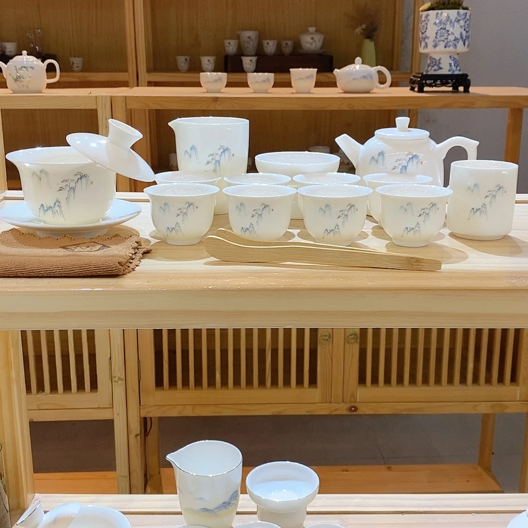 【墨城】羊脂玉瓷高山流水16头