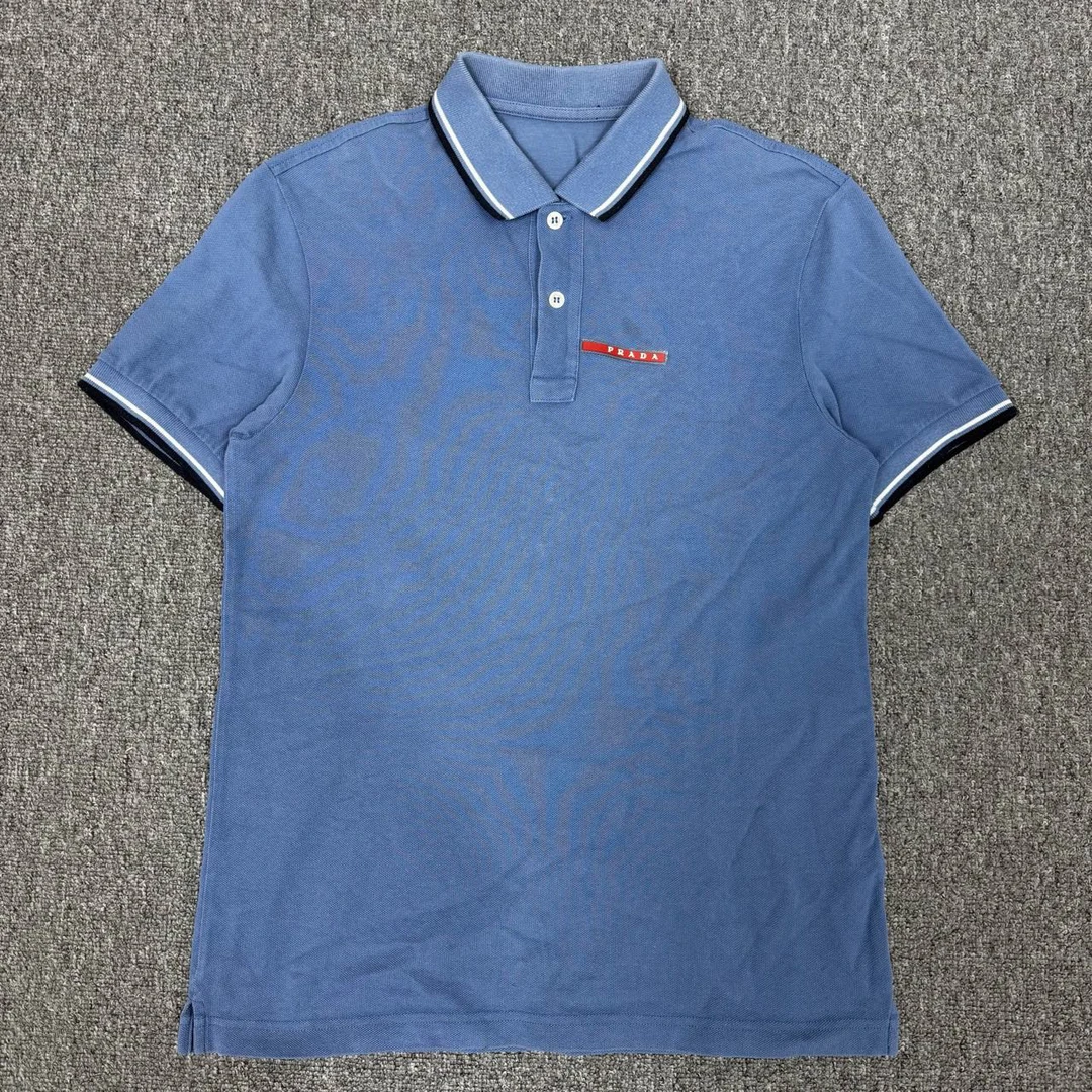 99新 Prada/普拉达 12625162蓝色胸前橡胶logo短袖Polo衫 M码99新