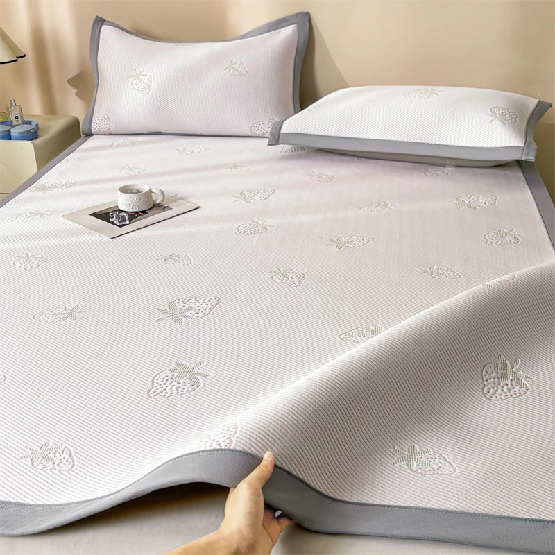 新款PE高分子凉感提花凉席三件套绑带款席子平铺席