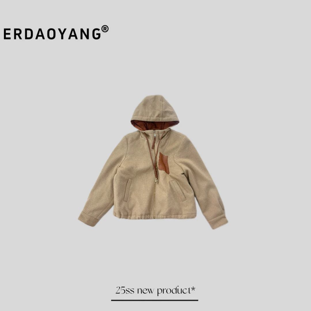 ERDAOYANG "半甜华尔兹" 秋冬定制撞色皮标连帽毛呢外套WTC110