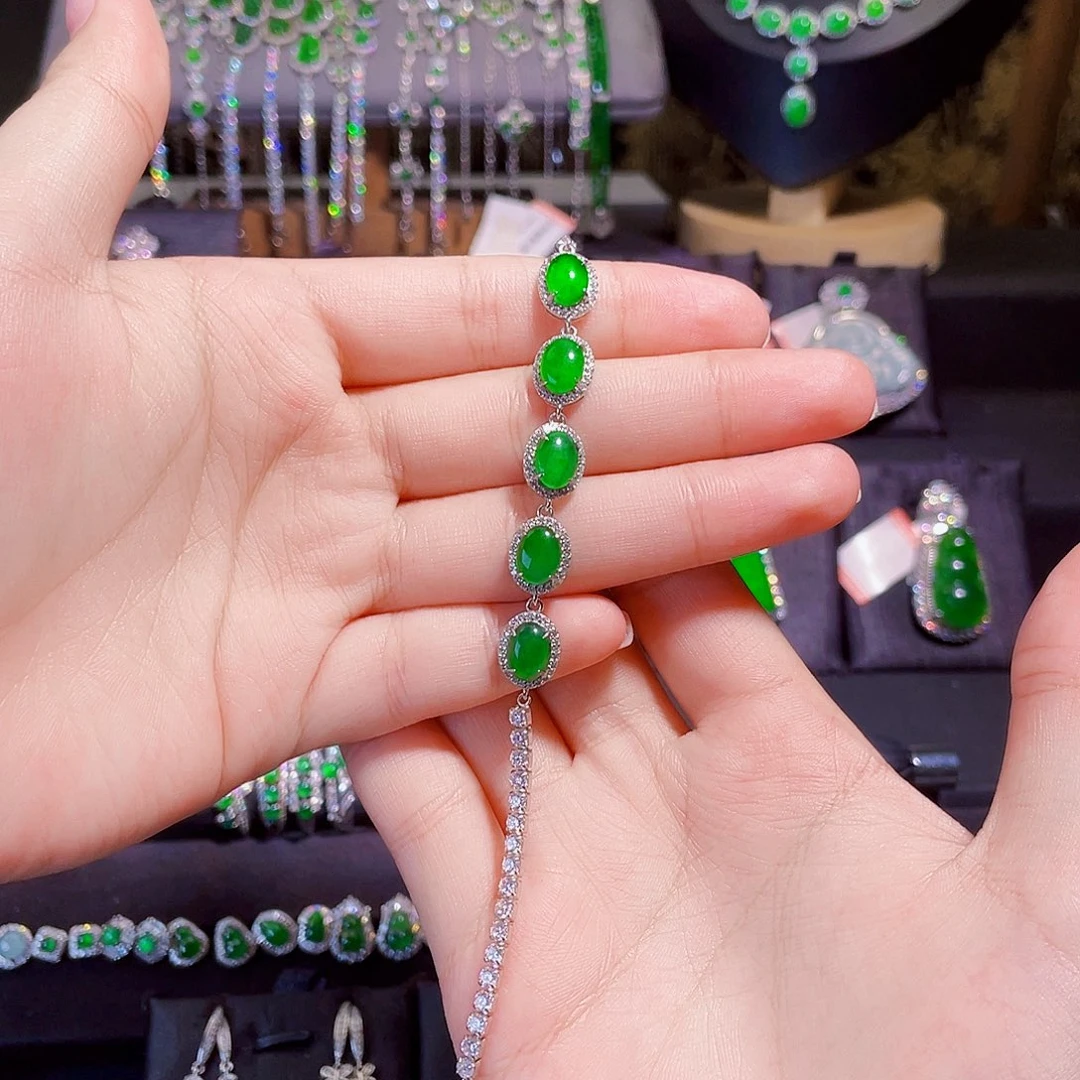 S****翡翠银S925镶嵌手链蛋面