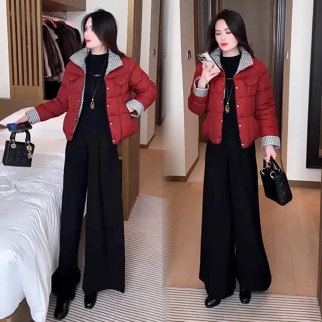 洋气短款棉服女2025冬季新款立领撞色拼接保暖外套时尚减龄棉袄潮