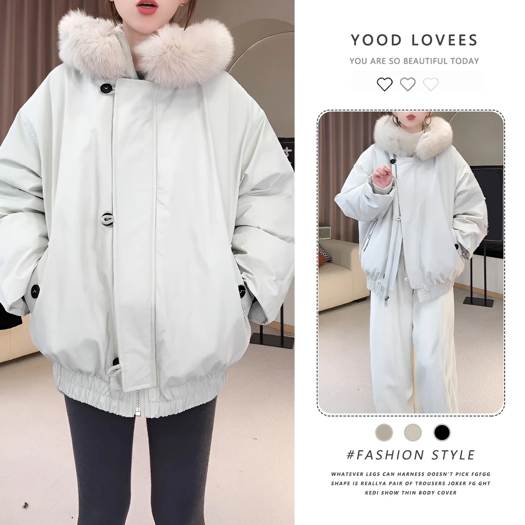 设计感保暖洋气毛领外套女2025冬季新款韩系时尚百搭加厚棉服上衣