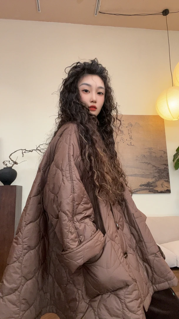 museguhui/木色古汇4448#气质百搭时尚气质显瘦纯色宽松棉服外套