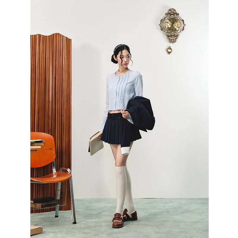 【LaluneDuCiel】LLDC莱赛尔简约圆领宽松衬衫女秋季LSCS00220