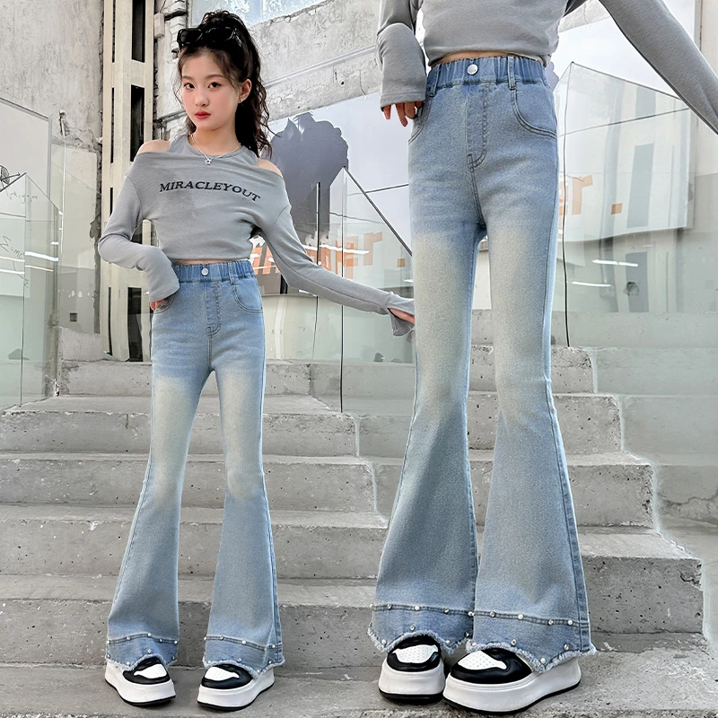 女童洋气牛仔喇叭裤夏季新款儿童百搭显瘦微喇打底裤中大童长裤子