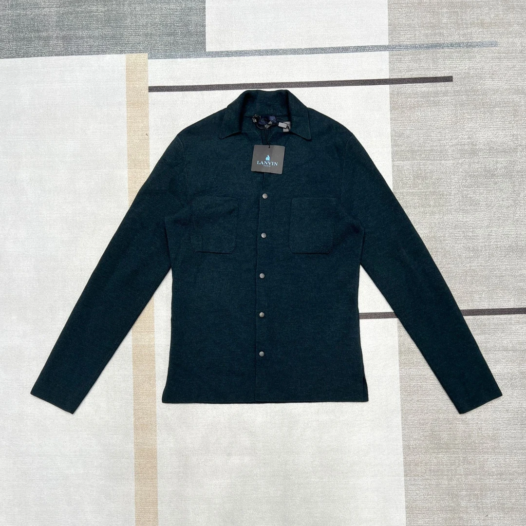 全新未使用 LANVIN 纯色针织翻领长袖春百搭商务