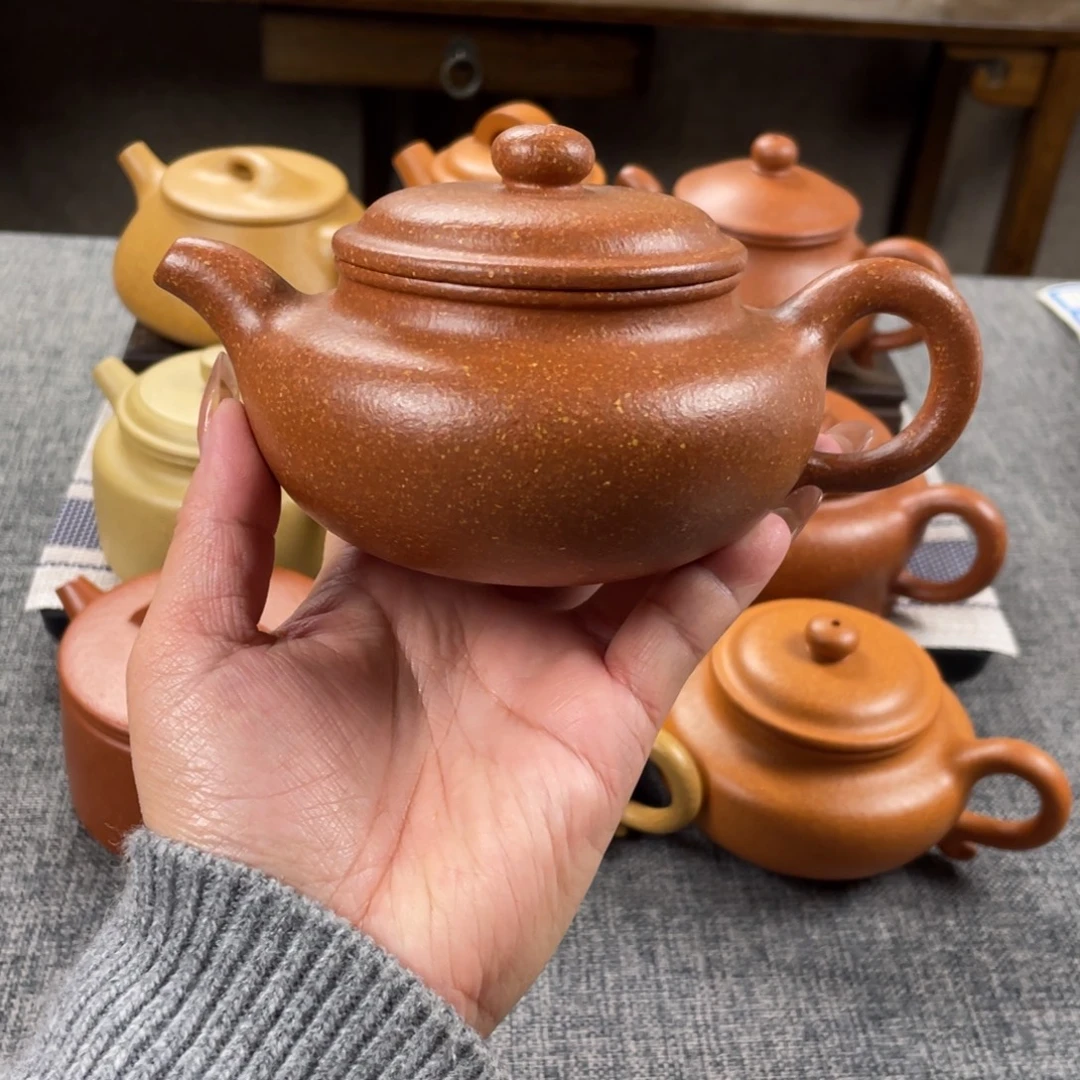 紫砂茶壶红降坡仿古全手16目240手工泥