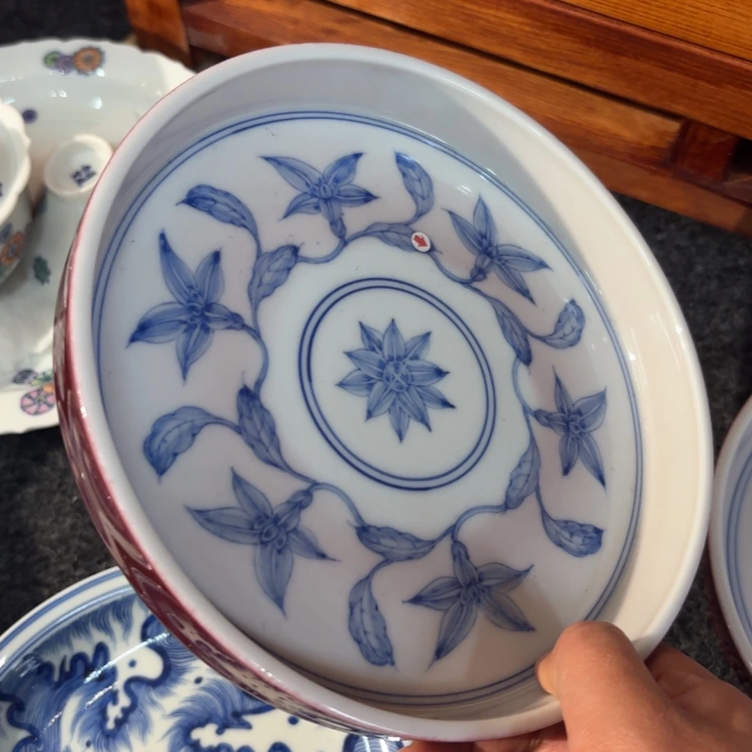 瓷微瑕 宣德红百合花壶承