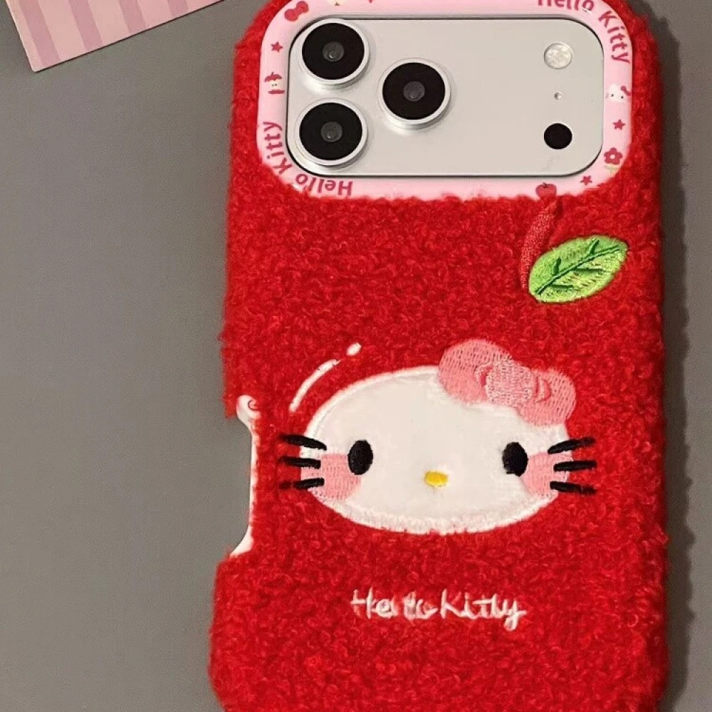 ins可爱红色毛绒苹果Kitty适用iphone17promax苹果16手机壳15小众