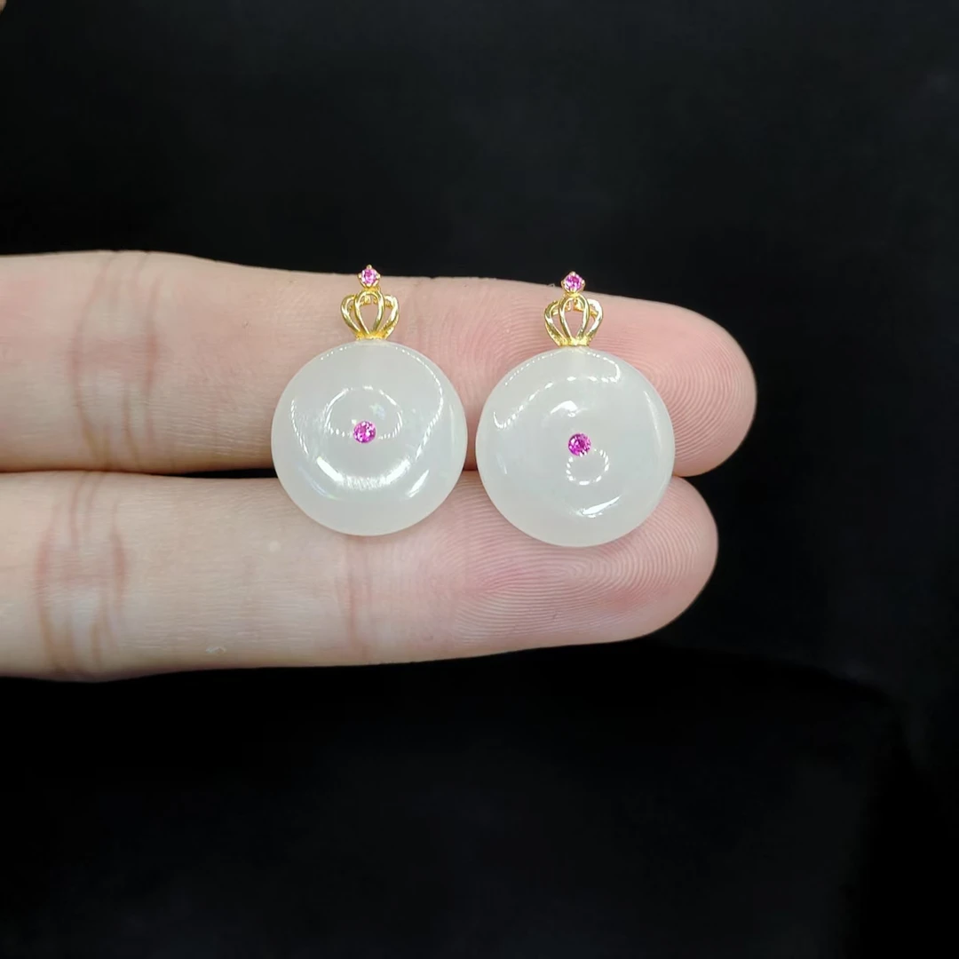 【老三珠宝】18k金和田玉平安扣吊坠赠链H5【多样性发其一】约15-5mm