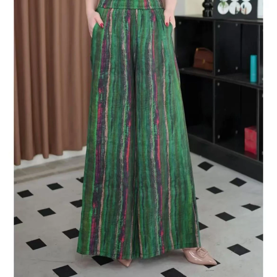 条纹扎染提花休闲裤民族风高腰长裤春季阔腿裤哈伦裤重工花纹