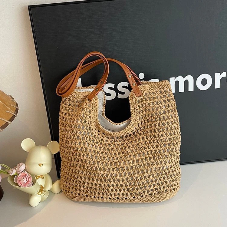 【工厂直销】（36*39*1）简约大托特包单肩腋下包草编包8968