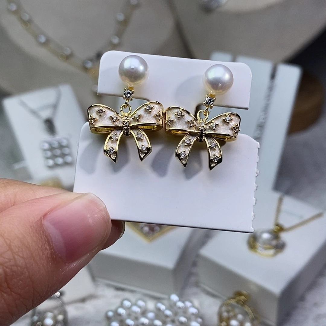 银S925镶嵌淡水珍珠耳饰