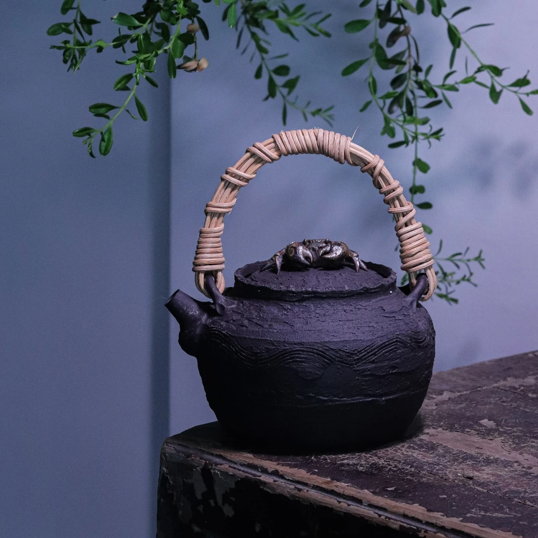 【精雕螃蟹】黑泥柴烧提梁砂铫纯手工烧水煮茶壶家用复古电陶炉明火