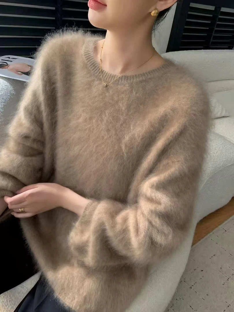 2256 圆领纯色宽松型针织羊绒衫慵懒风百搭韩版