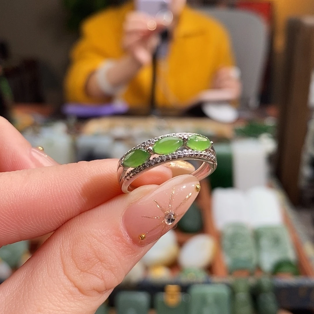 和田玉银S925镶嵌吊坠(不含链)戒指