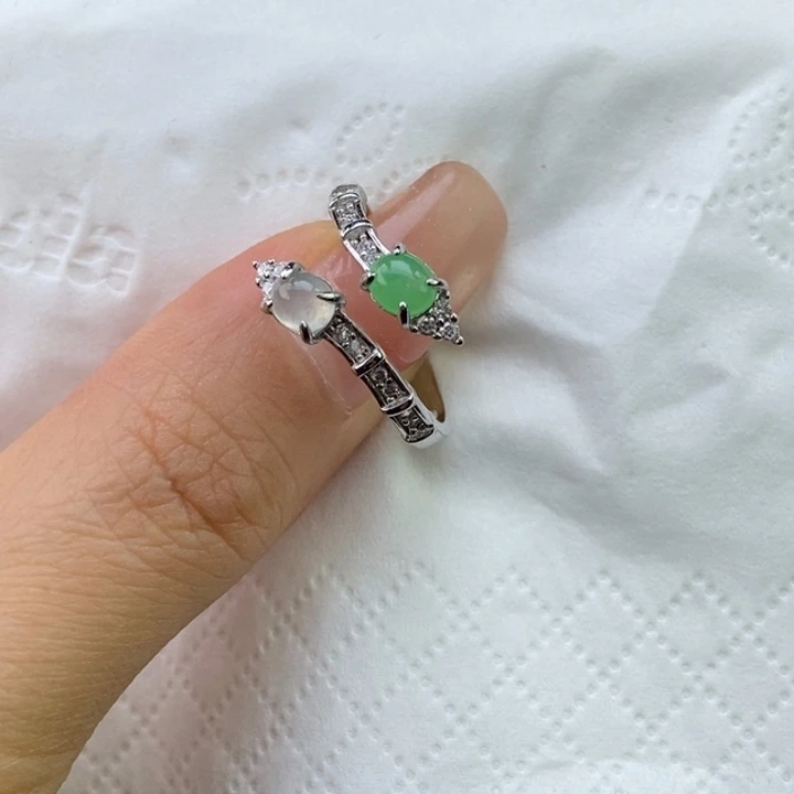 克***朱翡翠银S925镶嵌戒指蛋面