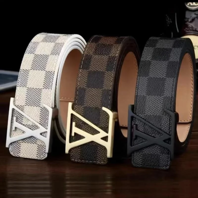 皮带男士真皮印花格纹新款平滑内扣年轻人名牌腰带百搭裤带男潮