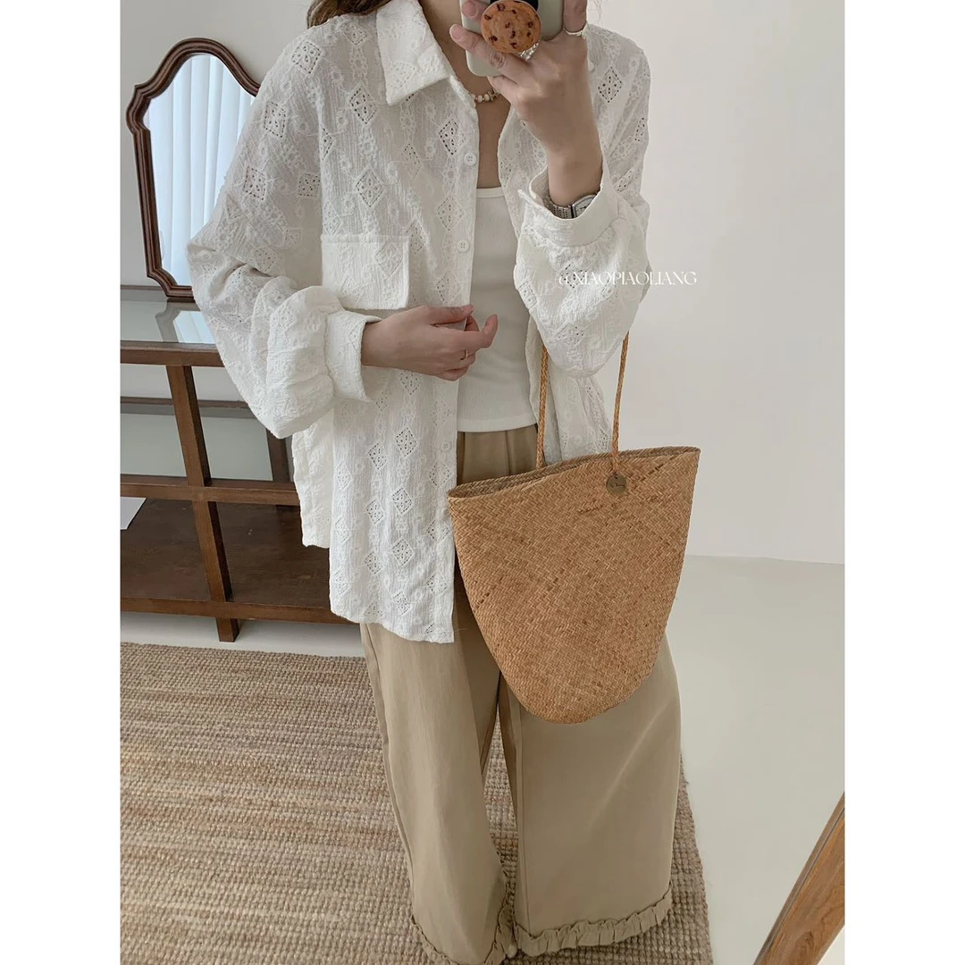 2025春季新款小众休闲百搭气质长袖衬衫宽松上衣女9033-1#0.08