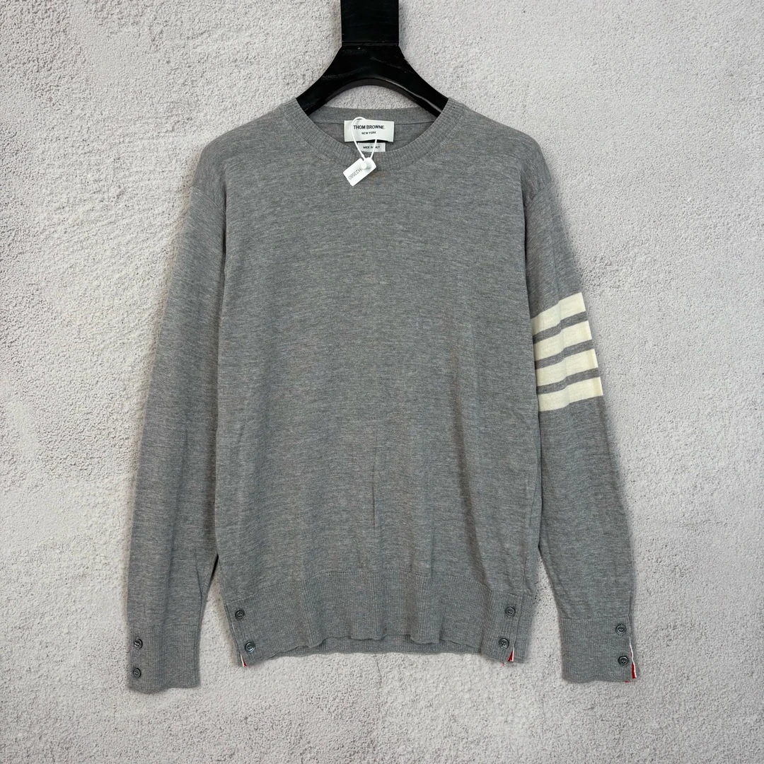 未使用 THOMBROWNE 条纹细节圆领毛衣 3码 YH23580