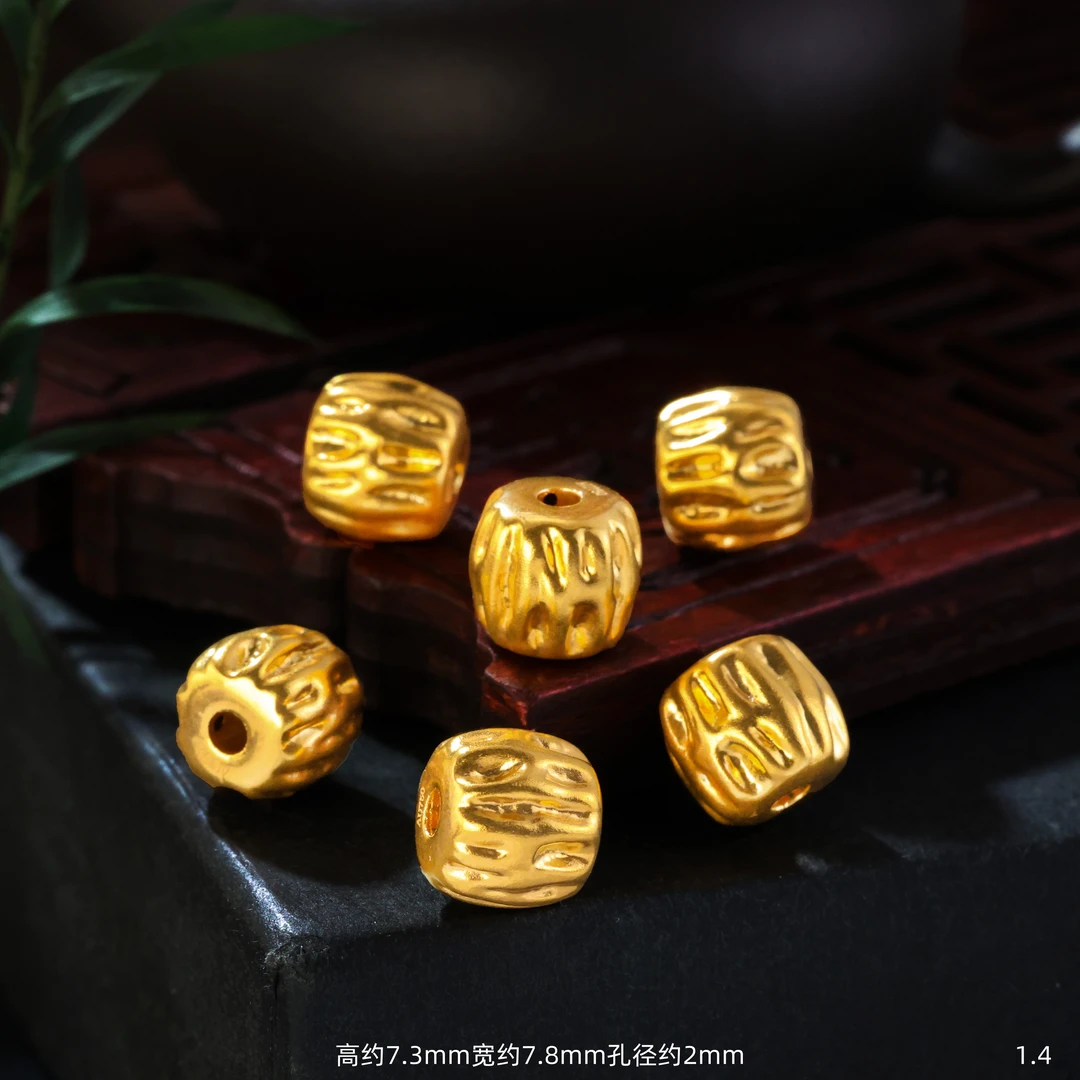【金豆工厂】18K金百香籽老型桶珠8mm隔珠顶珠文玩珠串（厚5D金）D