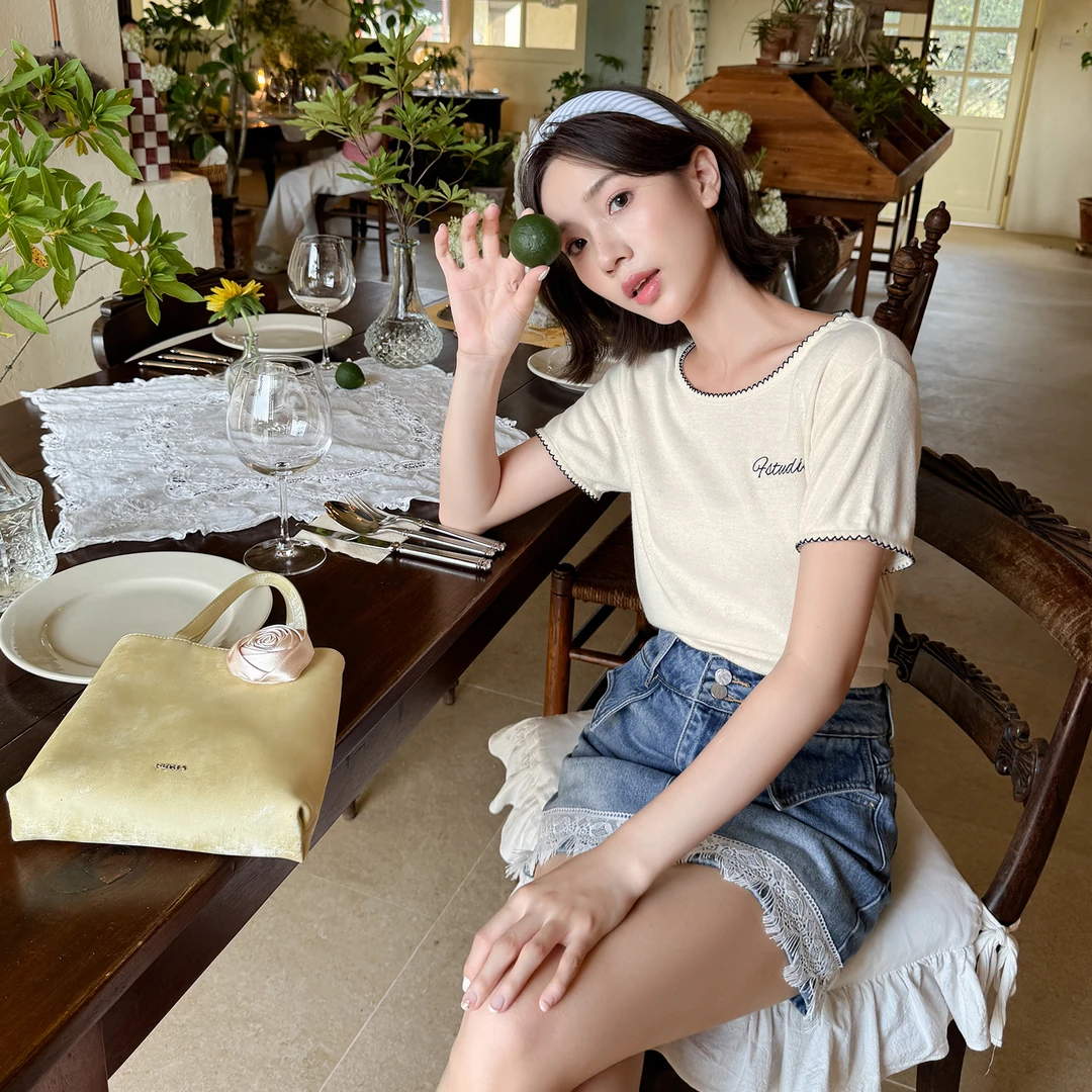 【现货】【芝士奶昔】FS504S041正肩宽松工艺绣花短袖