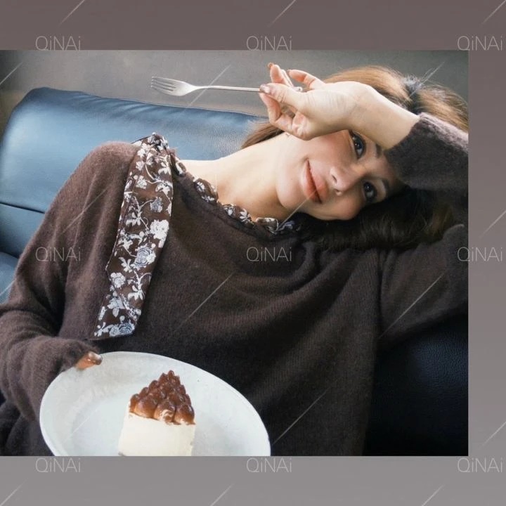 七奈「隧道」设计感飘带百搭针织上衣QN12664