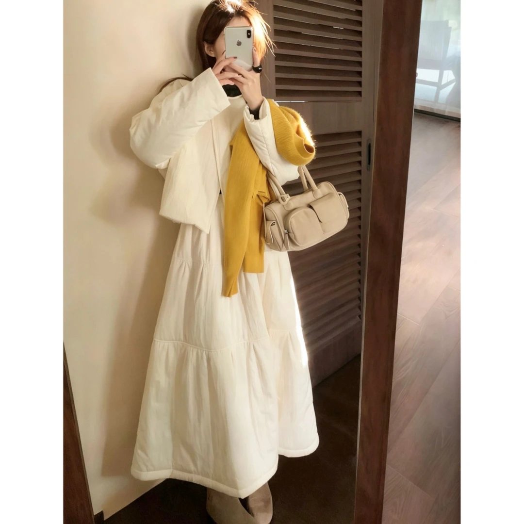 斜襟一粒扣棉服新款显瘦女冬季设计感短外套拼接棉裙套装A1592