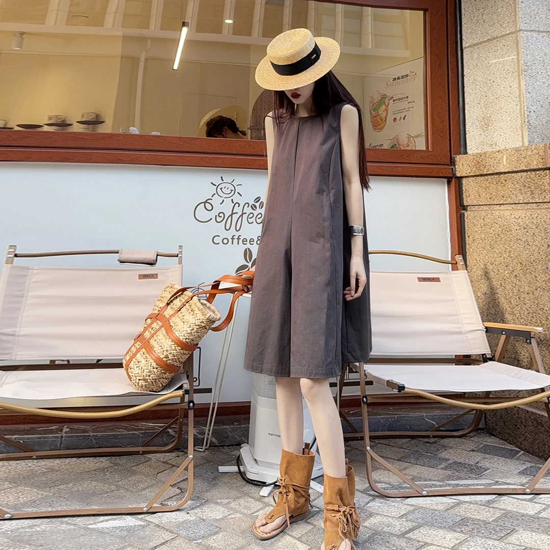 极简风休闲百搭中长款连体裤2025夏季新款减龄元气少女显瘦阔腿裤