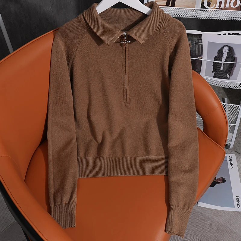 A 70009-1 秋冬季新款2025翻领拉链休闲套头长袖针织衫ZS