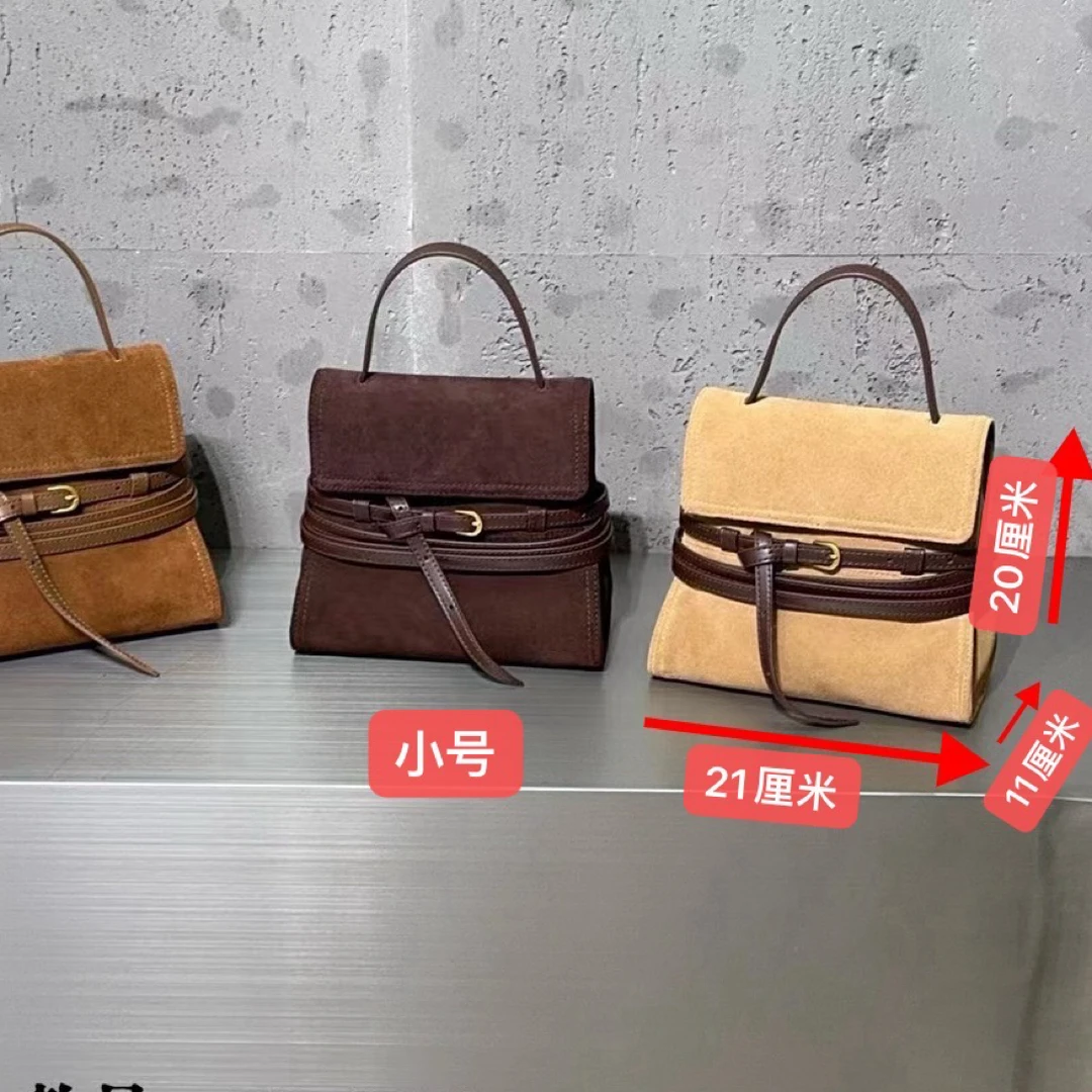 【铂金时袋】68902牛皮斜挎手提小包磁扣复古风拼色百搭