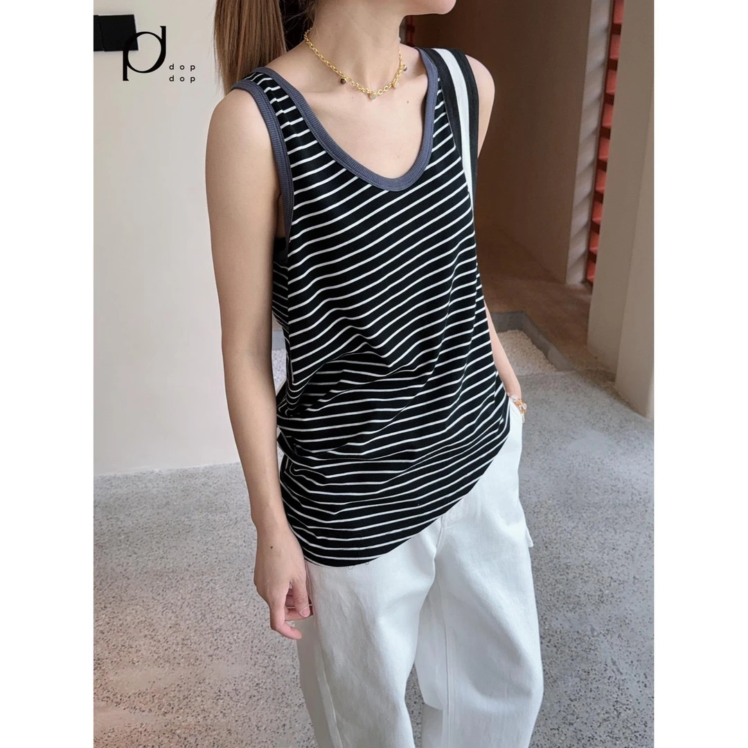YOEYYOU2025春简约U领不对称条纹无袖背心女899dopdop买手店
