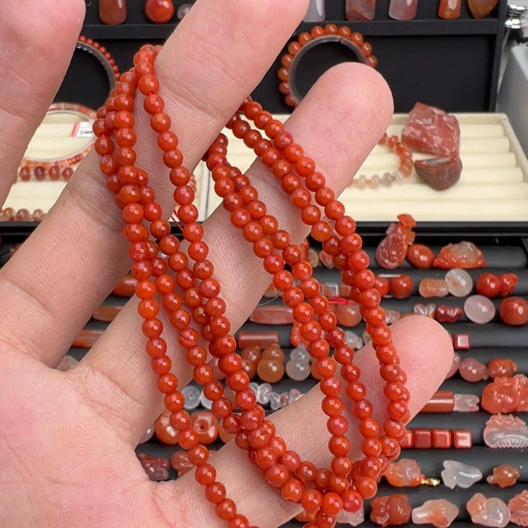 南红玛瑙未镶嵌颈饰柿子红多圈3mm+